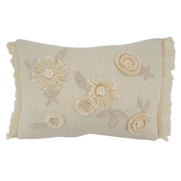 Saro Lifestyle SARO 4432.I1218BC 12 x 18 in. Oblong Large Flower Applique Design Throw Pillow Cover  Ivory 4432.I1218BC